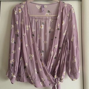 purple wrap blouse